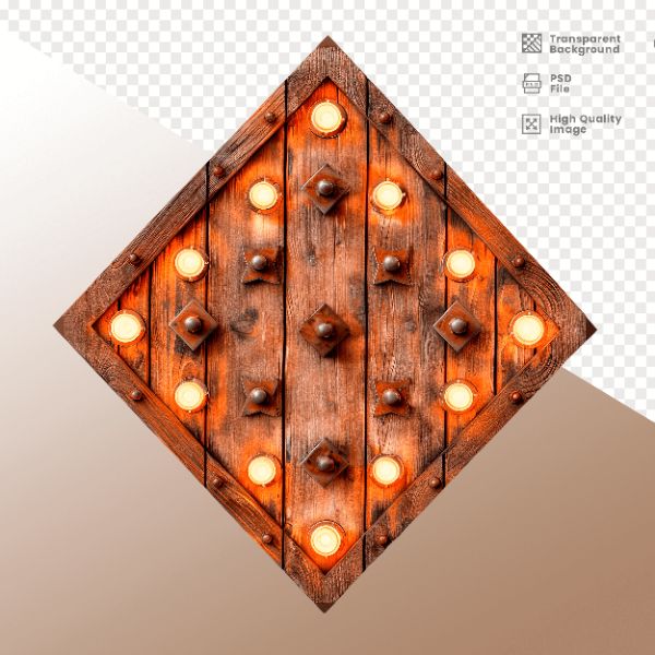 LOSANGO DE MADEIRA COM LUZ - ELEMENTO 3D PARA COMPOSIÇÃO