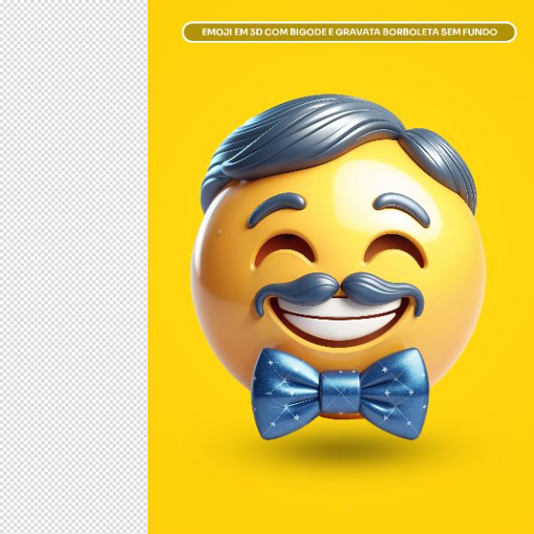 EMOJI EM 3D COM BIGODE E GRAVATA BORBOLETA SEM FUNDO