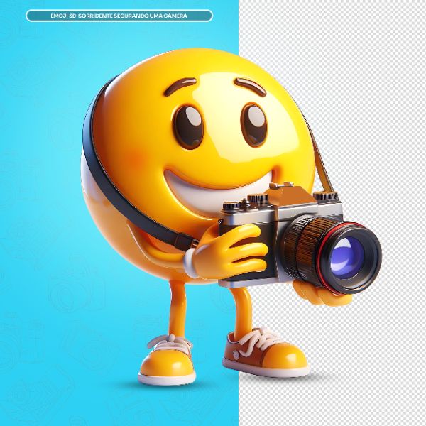 EMOJI 3D SORRIDENTE SEGURANDO UMA CÂMERA